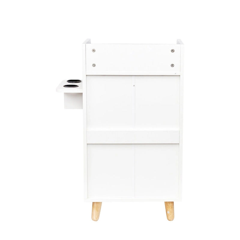 Meuble de rangement 4 tiroirs avec étagère ouverte et pieds en bois Blanc Rose