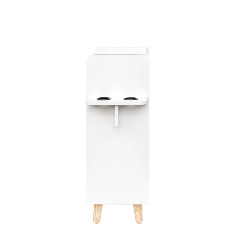 Meuble de rangement 4 tiroirs avec étagère ouverte et pieds en bois Blanc Rose