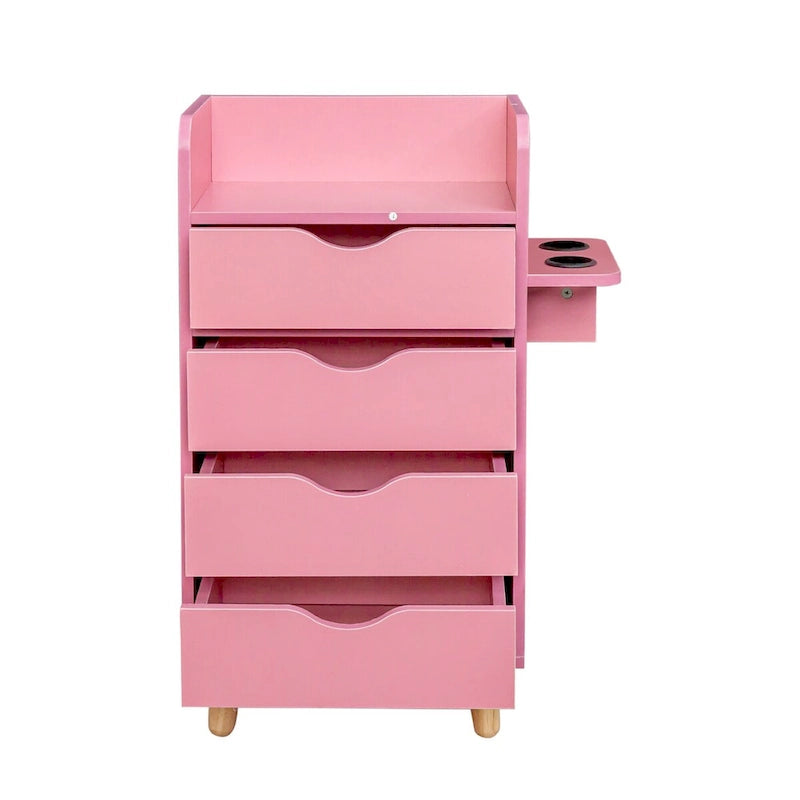 Meuble de rangement 4 tiroirs avec étagère ouverte et pieds en bois Blanc Rose