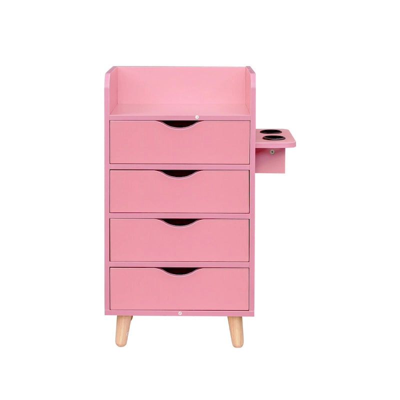 Meuble de rangement 4 tiroirs avec étagère ouverte et pieds en bois Blanc Rose