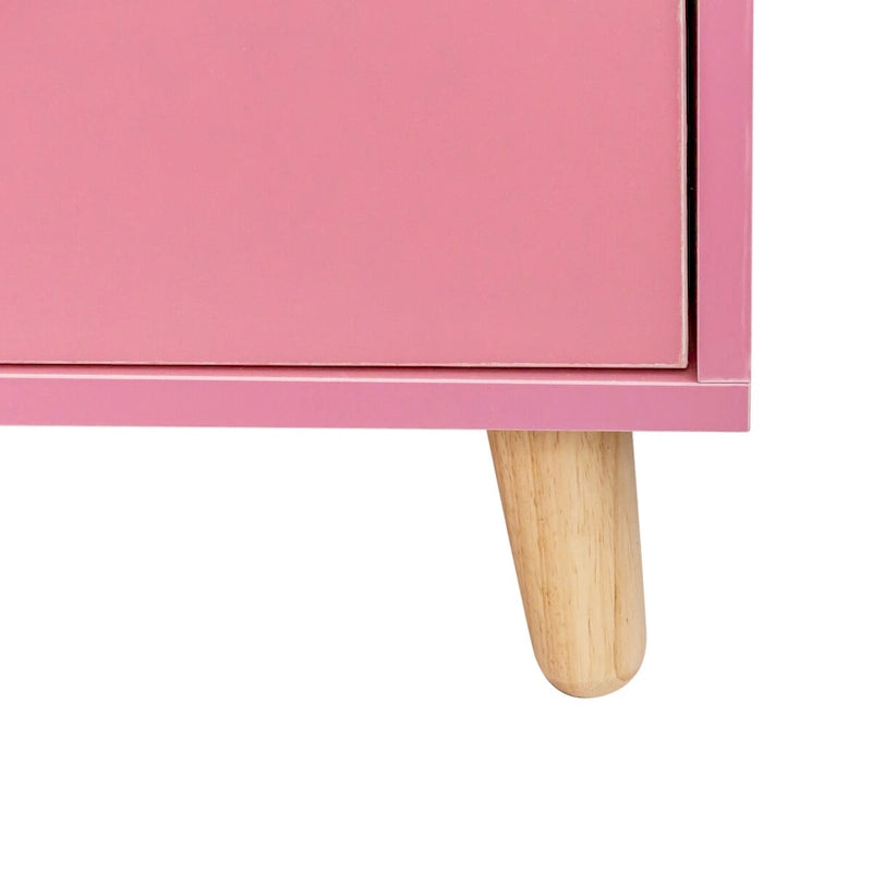 Meuble de rangement 4 tiroirs avec étagère ouverte et pieds en bois Blanc Rose