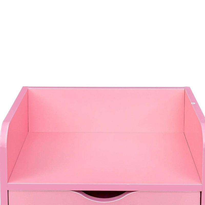 Meuble de rangement 4 tiroirs avec étagère ouverte et pieds en bois Blanc Rose