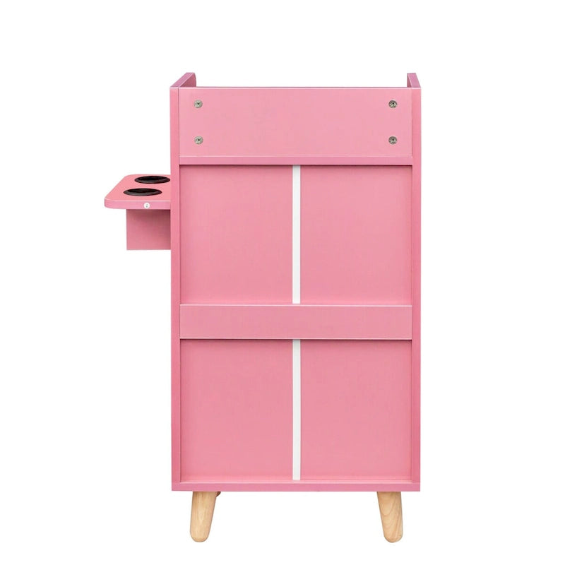 Meuble de rangement 4 tiroirs avec étagère ouverte et pieds en bois Blanc Rose