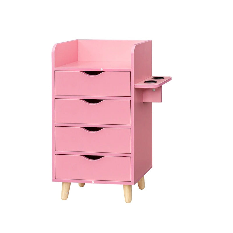 Meuble de rangement 4 tiroirs avec étagère ouverte et pieds en bois Blanc Rose