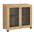 Meuble d'appoint 2 portes avec panneaux en métal maillé Chêne doré Noir