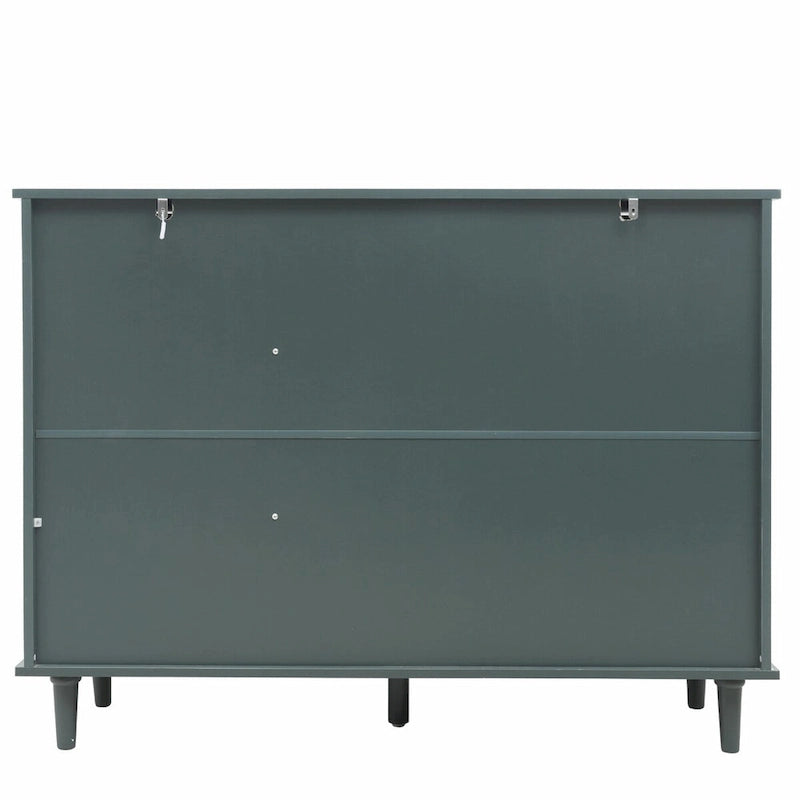 Buffet avec tiroirs et portes sculptées vert foncé et bleu