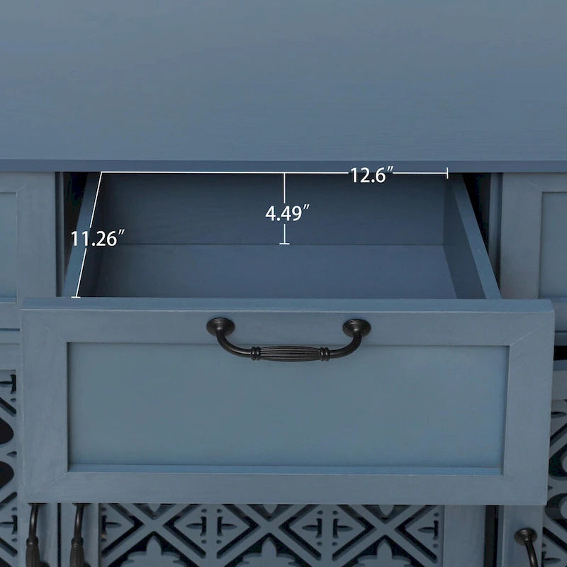 Buffet avec tiroirs et portes sculptées vert foncé et bleu
