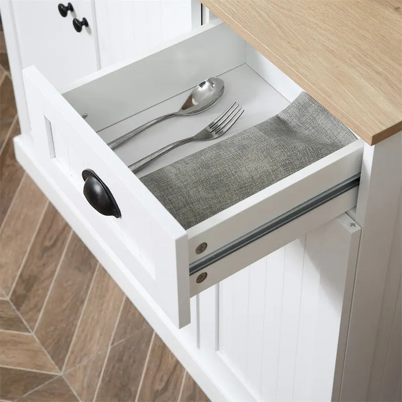 Grand meuble de rangement de cuisine blanc avec tiroir et portes à billes