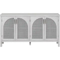 Buffet Rangement 4 Portes en Rotin Synthétique avec Étagères Réglables Gris Noir Blanc