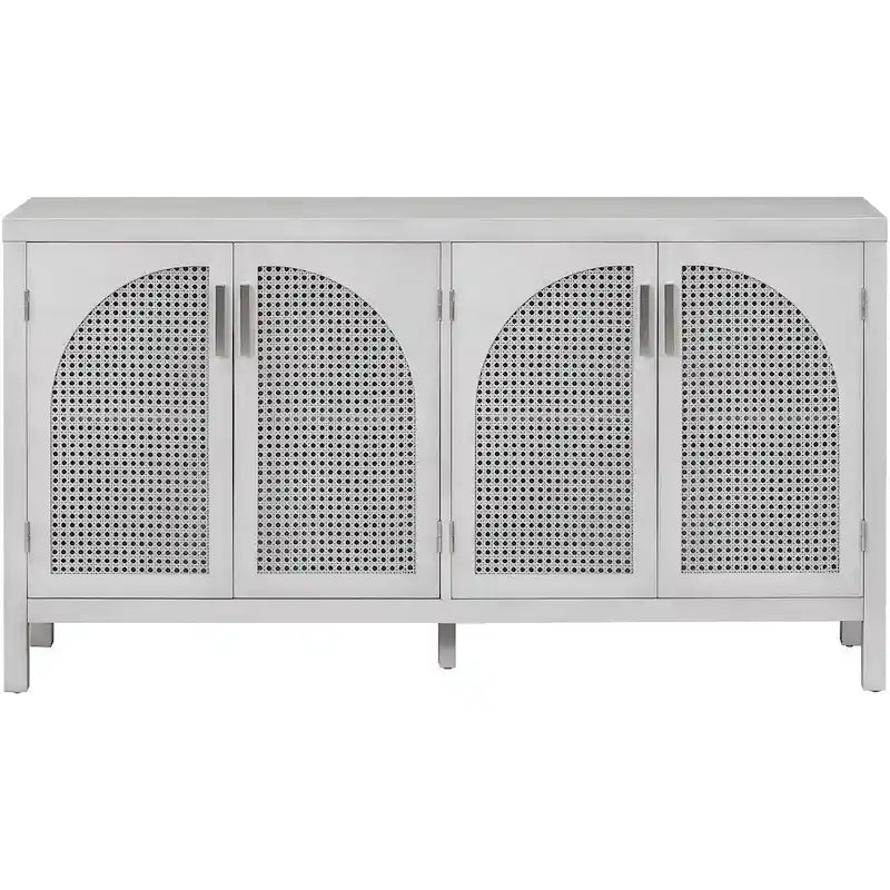Buffet Rangement 4 Portes en Rotin Synthétique avec Étagères Réglables Gris Noir Blanc
