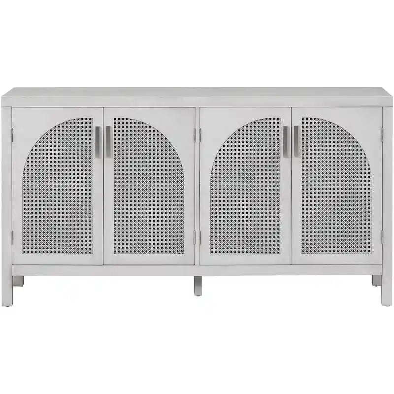 Buffet Rangement 4 Portes en Rotin Synthétique avec Étagères Réglables Gris Noir Blanc