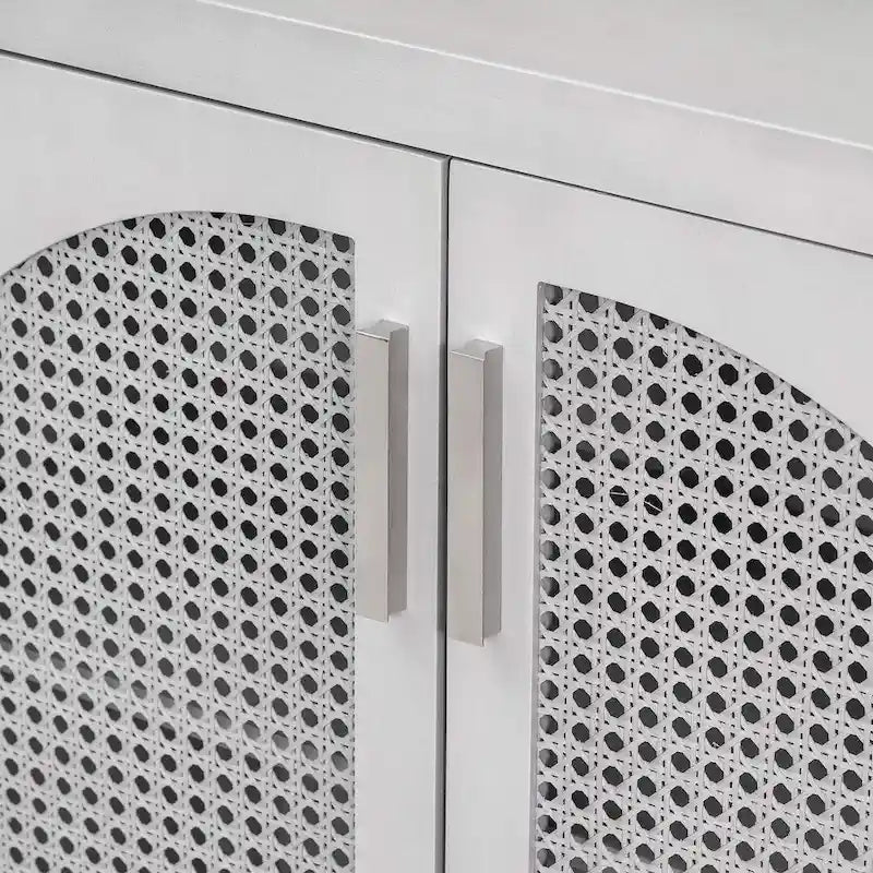 Buffet Rangement 4 Portes en Rotin Synthétique avec Étagères Réglables Gris Noir Blanc