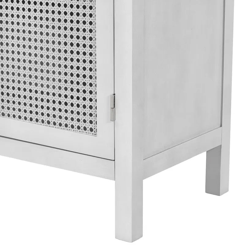 Buffet Rangement 4 Portes en Rotin Synthétique avec Étagères Réglables Gris Noir Blanc