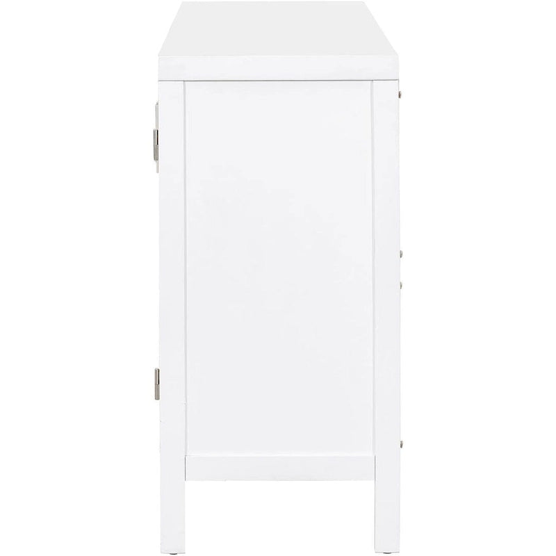 Buffet Rangement 4 Portes en Rotin Synthétique avec Étagères Réglables Gris Noir Blanc