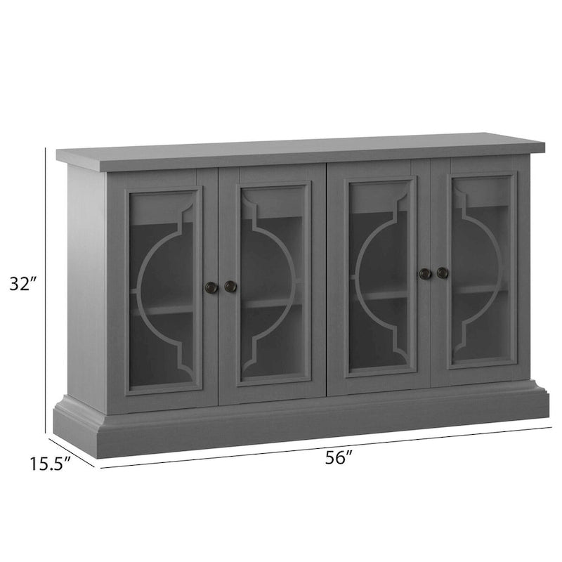 Bahut/Buffet gris antique à 4 portes avec portes en verre dépoli