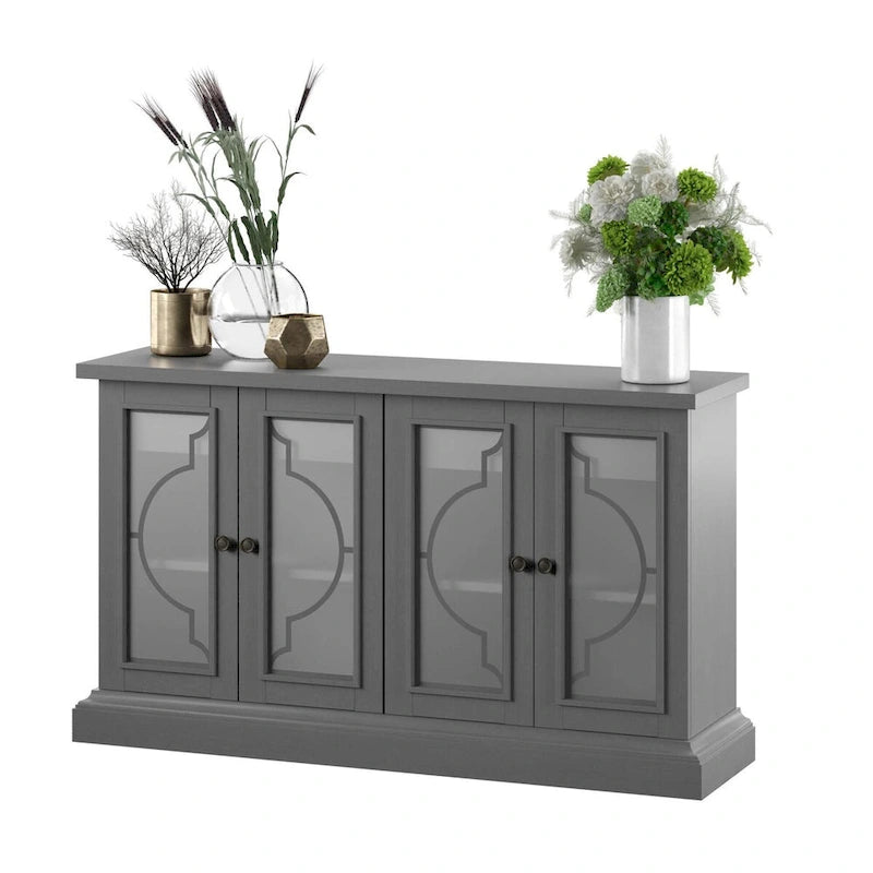 Bahut/Buffet gris antique à 4 portes avec portes en verre dépoli