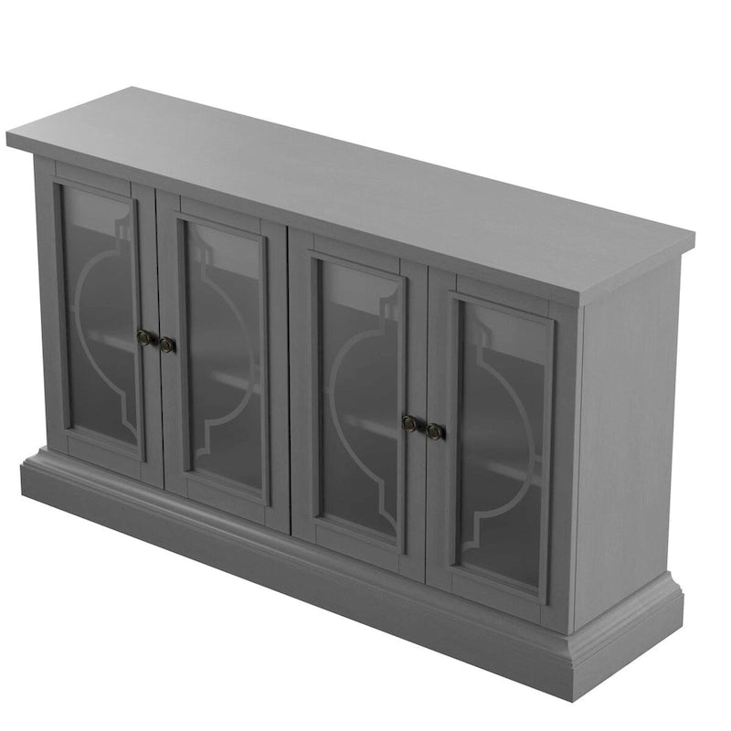 Bahut/Buffet gris antique à 4 portes avec portes en verre dépoli
