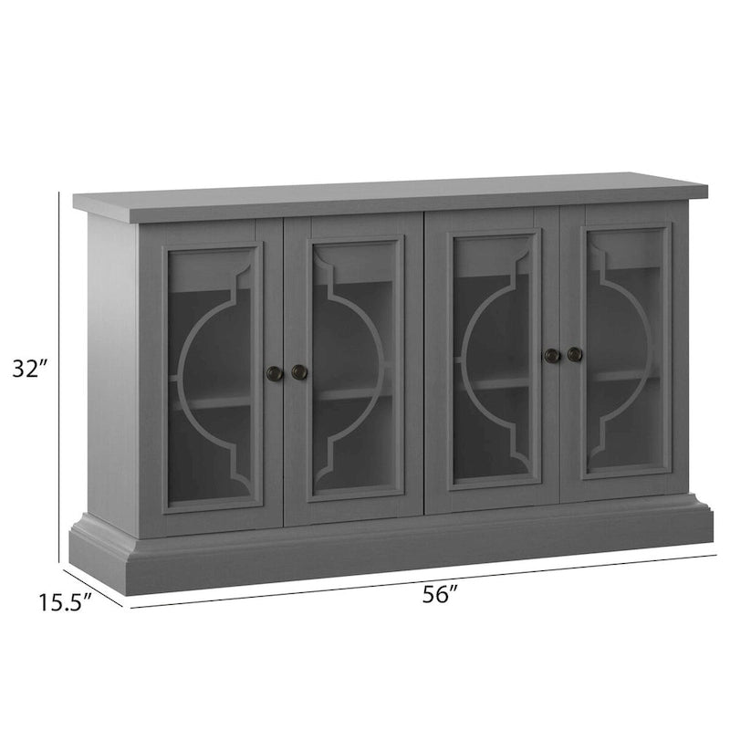 Bahut/Buffet gris antique à 4 portes avec portes en verre dépoli