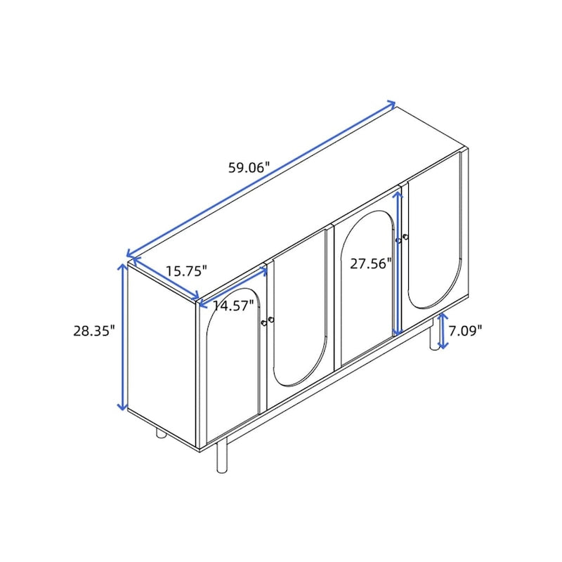 Meuble de rangement 4 portes Intaglio avec étagère réglable vert menthe