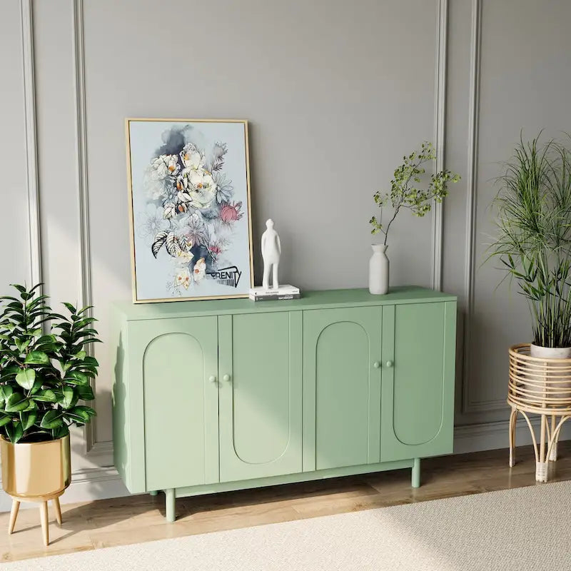 Meuble de rangement 4 portes Intaglio avec étagère réglable vert menthe
