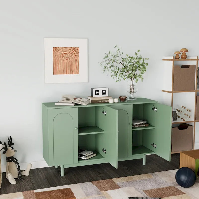 Meuble de rangement 4 portes Intaglio avec étagère réglable vert menthe