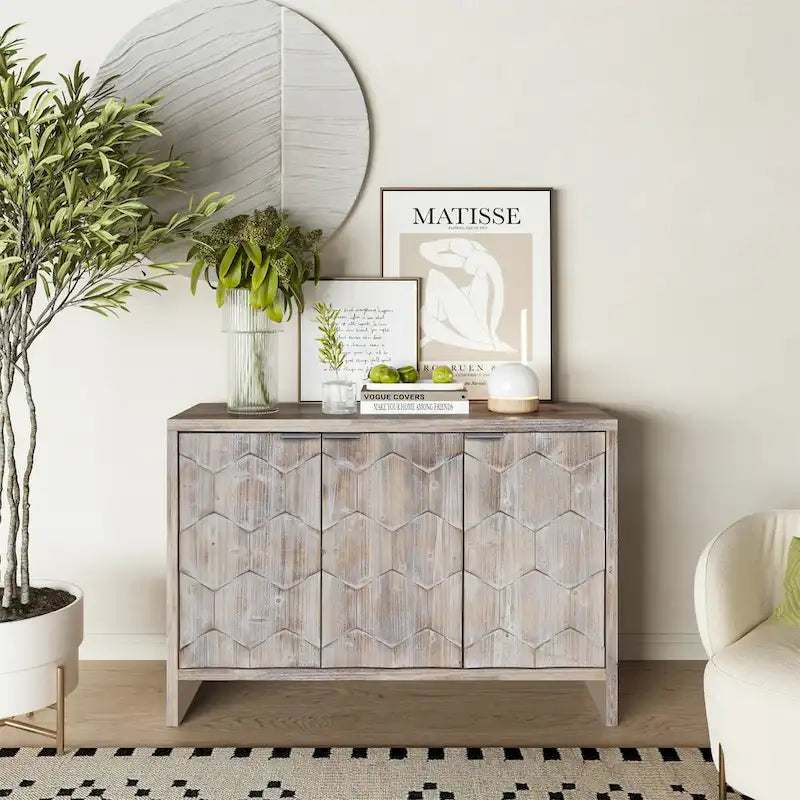 3 Door Wooden Cabinet Sideboard Buffet - N/A