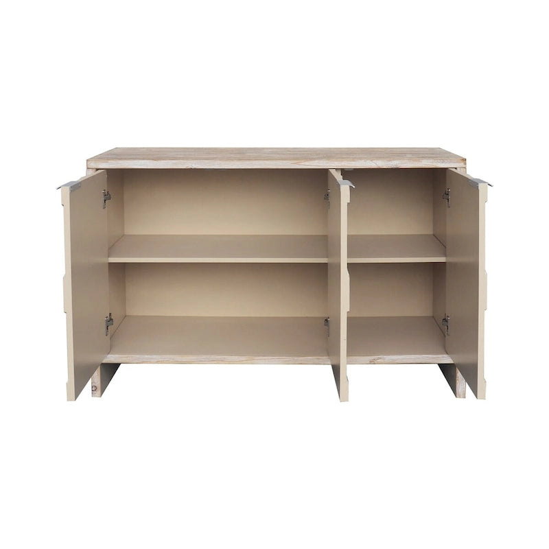 Buffet bas 3 portes avec motif hexagonal en bois naturel