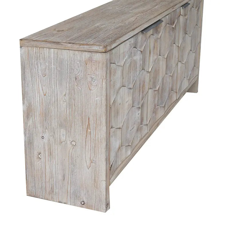 Buffet bas 3 portes avec motif hexagonal en bois naturel