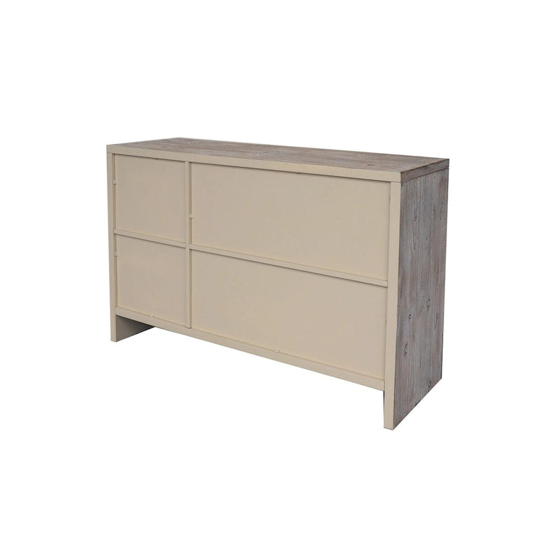 Buffet bas 3 portes avec motif hexagonal en bois naturel