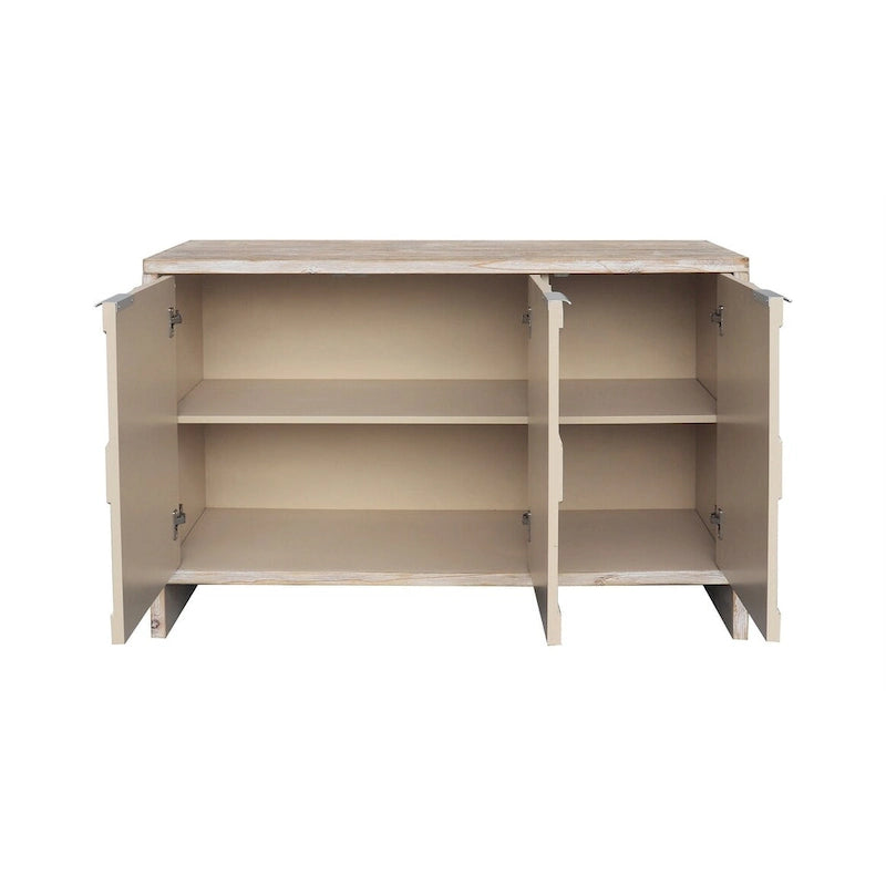 Buffet bas 3 portes avec motif hexagonal en bois naturel