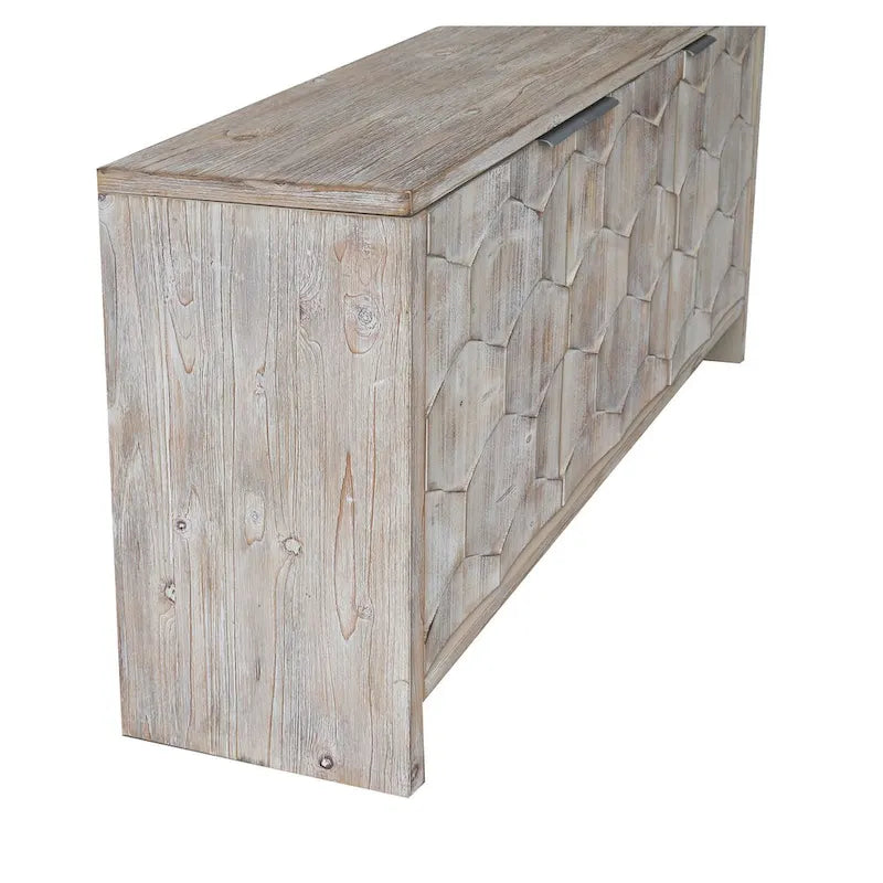Buffet bas 3 portes avec motif hexagonal en bois naturel