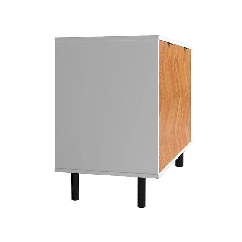 Bahut d'appoint noir Mid-Century Modern avec portes en bois à motif chevrons