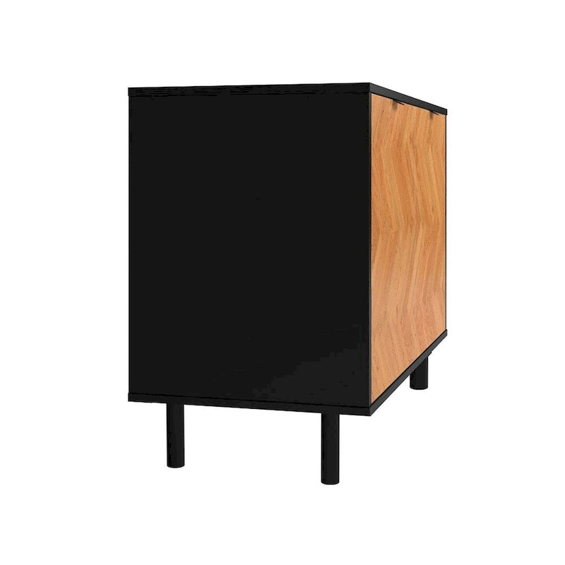 Bahut d'appoint noir Mid-Century Modern avec portes en bois à motif chevrons