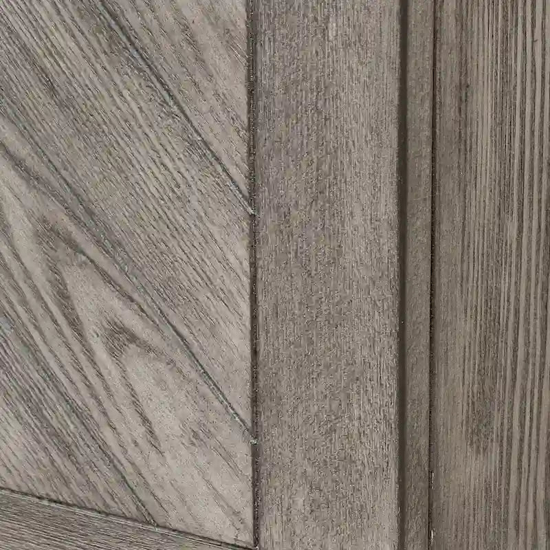 Buffet à 4 portes avec étagères dissimulées, motif chevron, finition grise