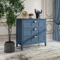 Commode bleue à 3 tiroirs avec poignées dorées finition bois