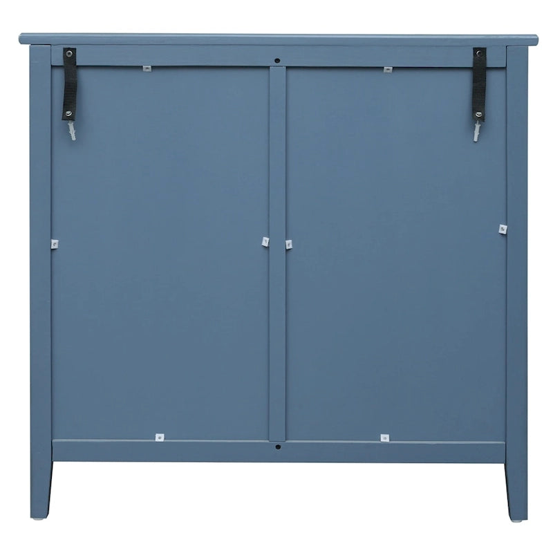 Commode bleue à 3 tiroirs avec poignées dorées finition bois