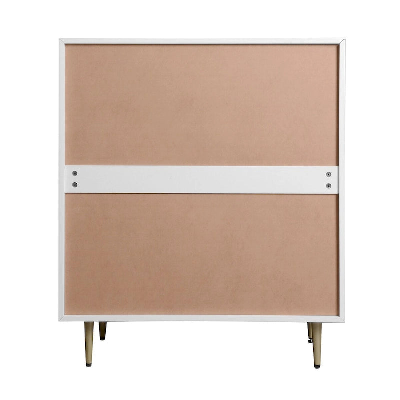 Commode 4 tiroirs cadre blanc finition bois naturel pieds en métal meuble de rangement