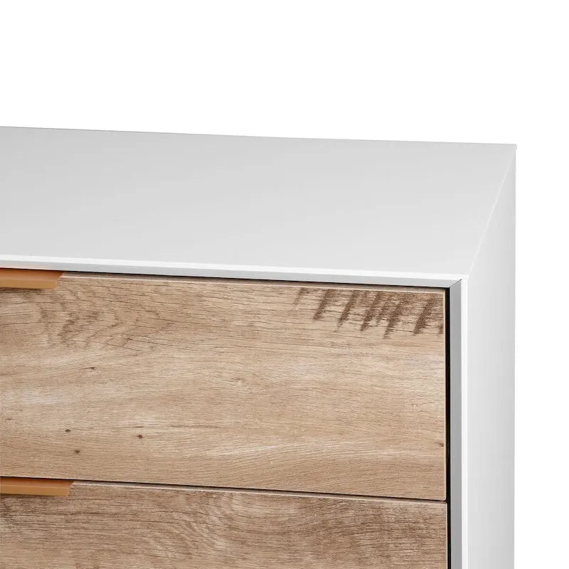 Commode 4 tiroirs cadre blanc finition bois naturel pieds en métal meuble de rangement