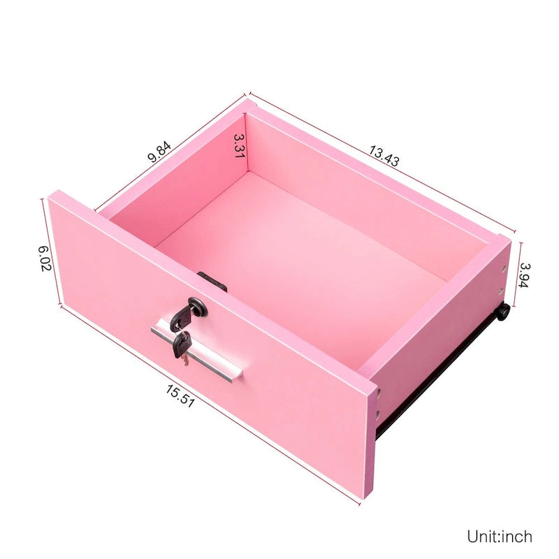 Armoire de rangement haute et étroite avec étagères ouvertes, tiroir et porte, rose et blanc