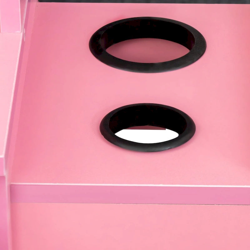 Armoire de rangement haute et étroite avec étagères ouvertes, tiroir et porte, rose et blanc