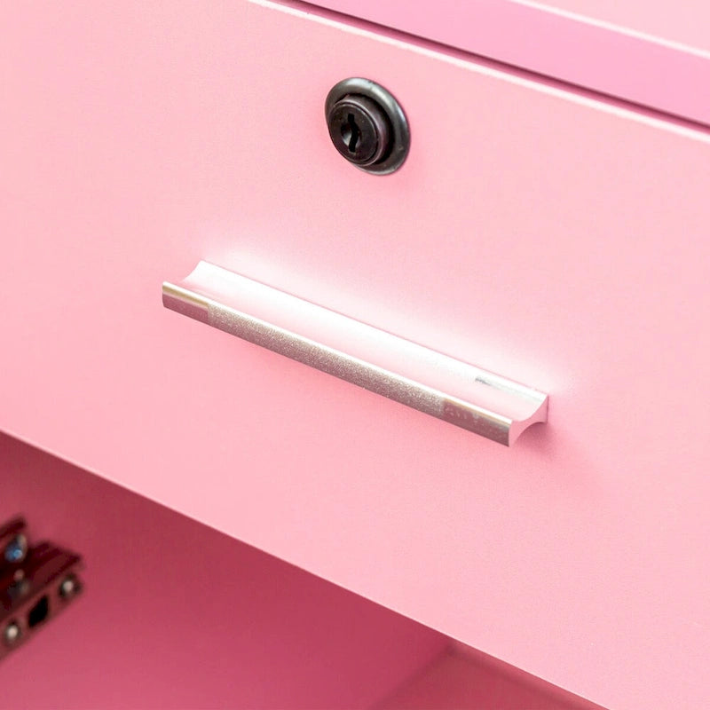 Armoire de rangement haute et étroite avec étagères ouvertes, tiroir et porte, rose et blanc