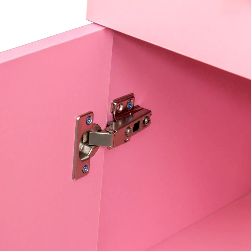 Armoire de rangement haute et étroite avec étagères ouvertes, tiroir et porte, rose et blanc