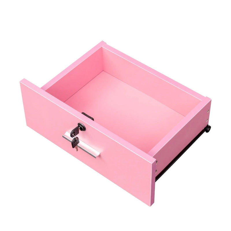 Armoire de rangement haute et étroite avec étagères ouvertes, tiroir et porte, rose et blanc