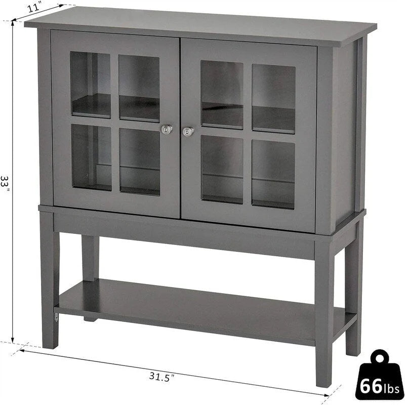 Bahut de salle à manger moderne avec portes vitrées et étagère ouverte