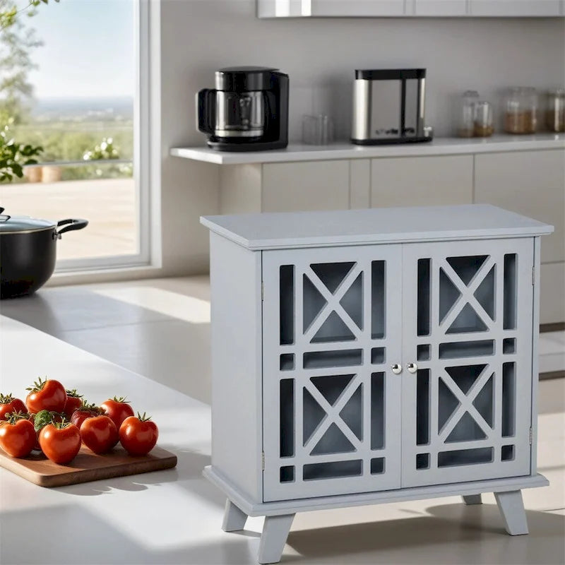 Meuble de rangement à deux portes en MDF gris style français avec portes à croisillons