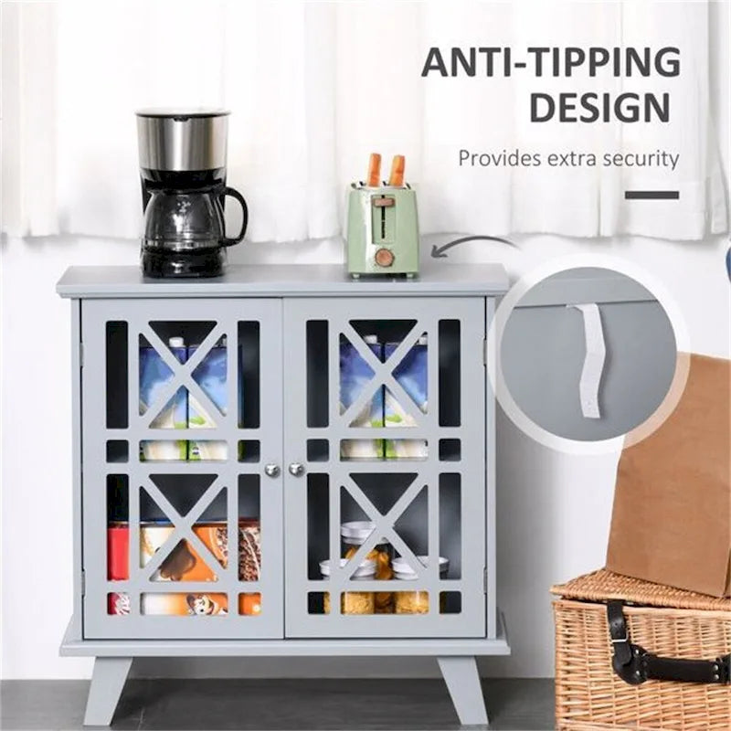 Meuble de rangement à deux portes en MDF gris style français avec portes à croisillons