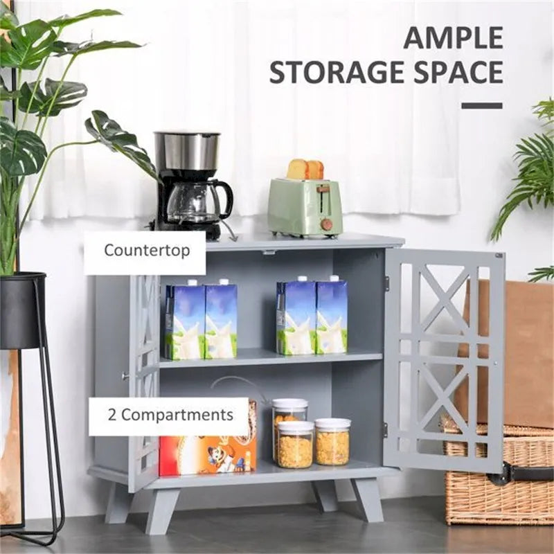 Meuble de rangement à deux portes en MDF gris style français avec portes à croisillons