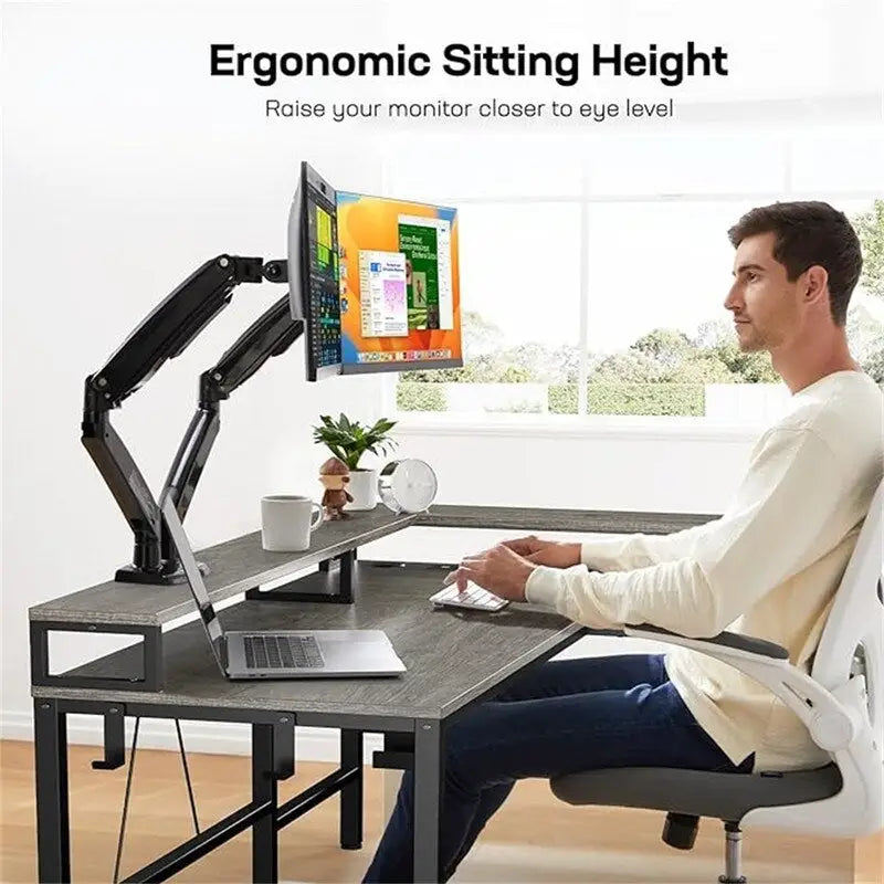 Bureau d'angle pour ordinateur de jeu avec lumières LED et support d'écran, finition bois gris