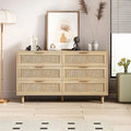 Commode 6 tiroirs en rotin naturel avec cadre en bois, meuble de rangement bohème
