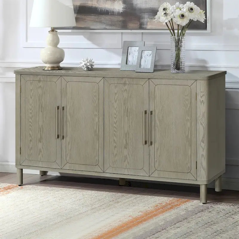 Buffet à quatre portes à grain de bois gris avec plateau incurvé